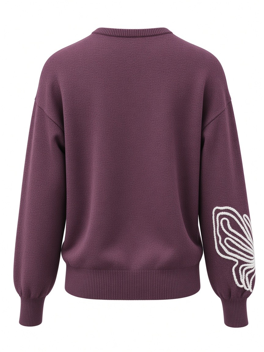 Dámsky pulóver s výšivkou kvetu a motýľa MINORITY BURGUNDY MELANGE Bordová s.WEAR 4
